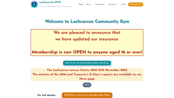 Screenshot of the Lochcarron Leisure Centre website