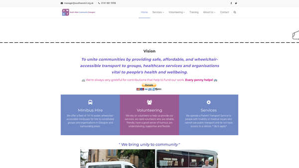 Screenshot of the South West Community Transport website