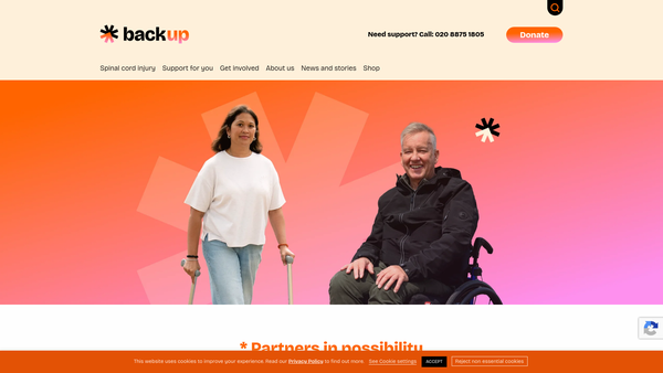 Screenshot of the The Back-Up Trust website