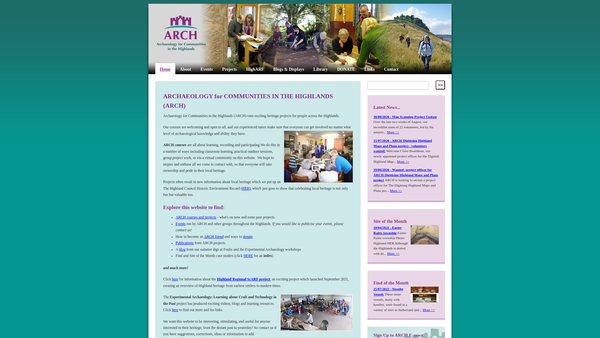 Screenshot of the Archaeology for Communities in the Highlands (ARCH) SCIO website