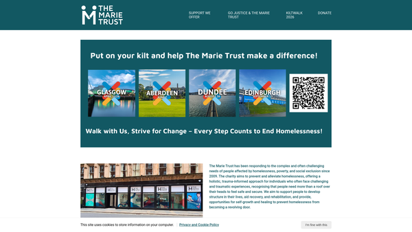 Screenshot of the The Marie Trust website