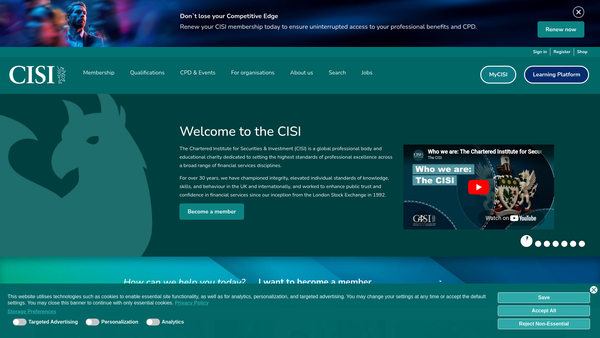 Screenshot of the Chartered Institute for Securities and Investment website
