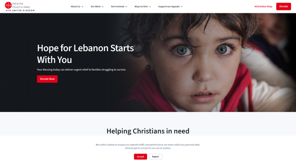 Screenshot of the Aid To The Church In Need (United Kingdom) website
