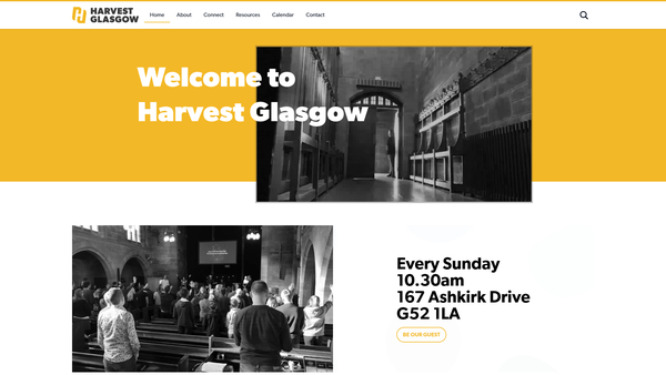 Screenshot of the Harvest Bible Chapel Glasgow website