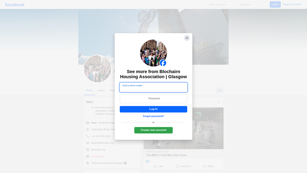 Screenshot of the Blochairn Housing Association Ltd website