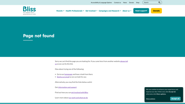 Screenshot of the Bliss Scotland (Charity) Limited website