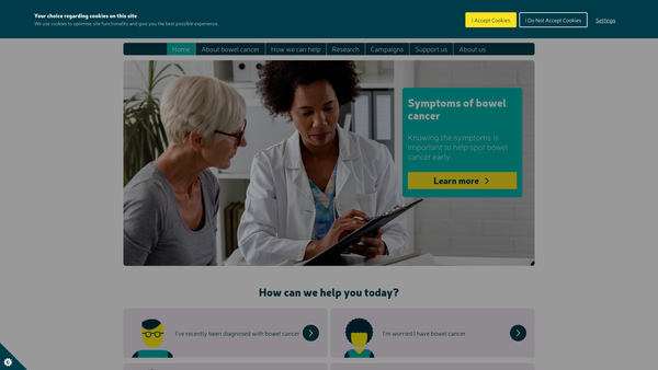 Screenshot of the Bowel Cancer UK website