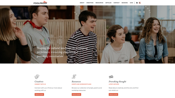 Screenshot of the Foolproof Creative Arts website