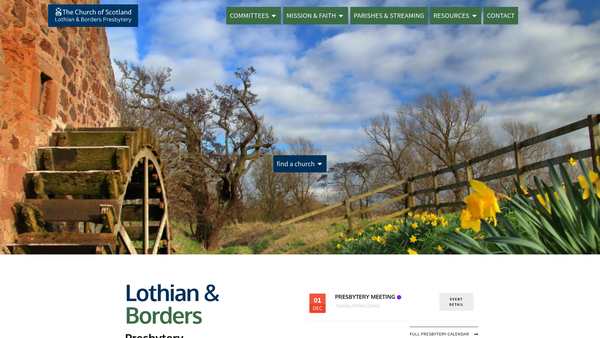 Screenshot of the Church of Scotland Presbytery of Lothian and Borders website