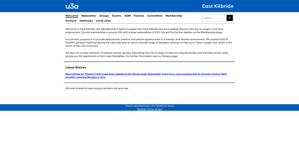 Screenshot of the University of theThird Age (U3A) in East Kilbride website