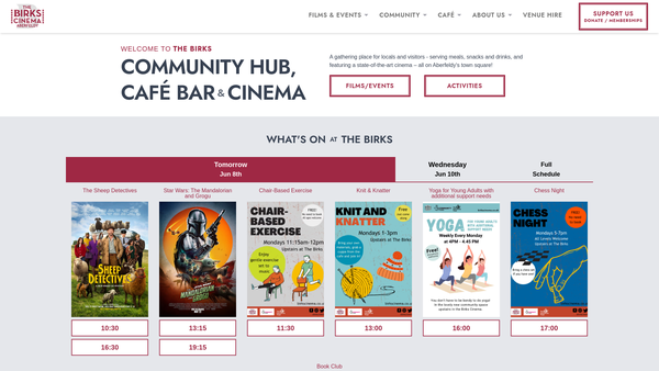 Screenshot of the The Birks Cinema Trust website