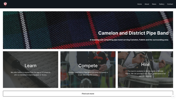 Screenshot of the Camelon and District Pipe Band website