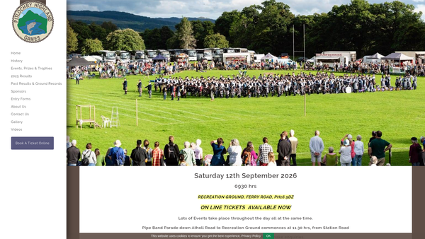 Screenshot of the Pitlochry Highland Games website