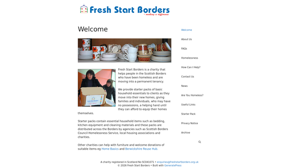 Screenshot of the Fresh Start Borders website