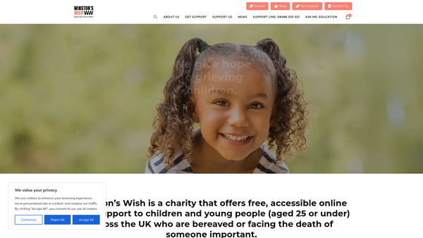 Screenshot of the Child Bereavement UK website