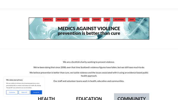 Screenshot of the Medics Against Violence website