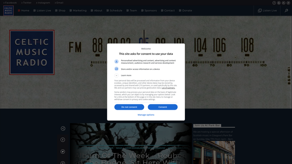 Screenshot of the Celtic Music Radio website