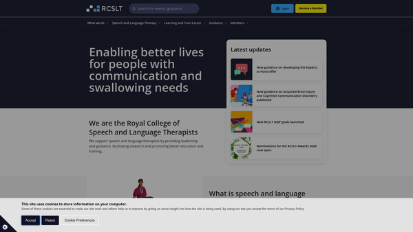 Screenshot of the Royal College of Speech and Language Therapists website