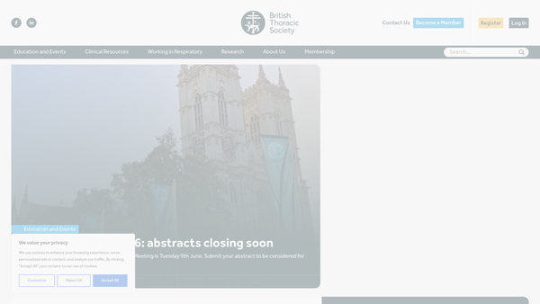 Screenshot of the British Thoracic Society website