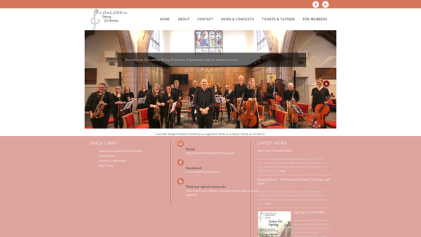 Screenshot of the Concordia String Orchestra (Aberdeen) website