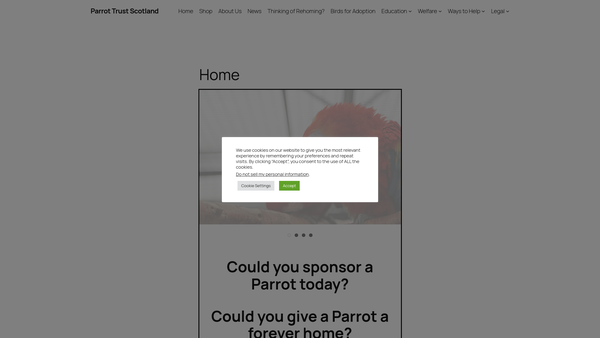 Screenshot of the Parrot Trust Scotland website