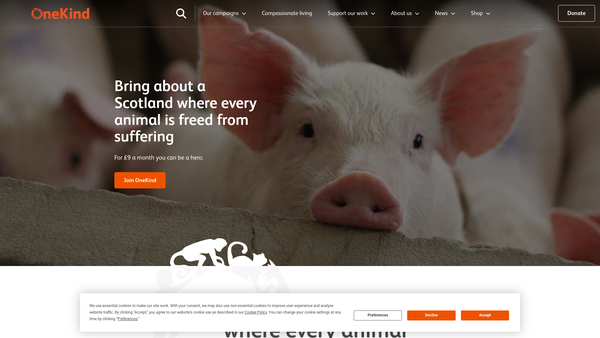 Screenshot of the OneKind Charity website