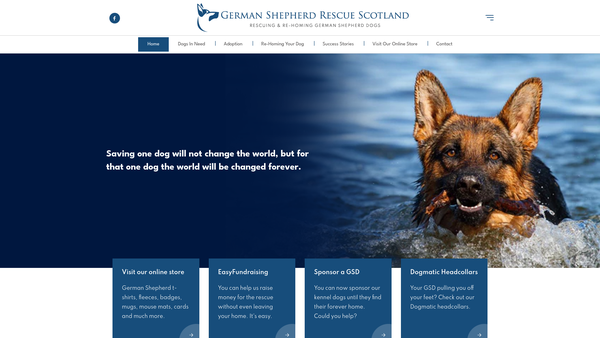 Screenshot of the German Shepherd Rescue Scotland Limited website