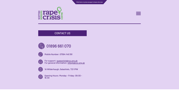 Screenshot of the Scottish Borders Rape Crisis Centre website