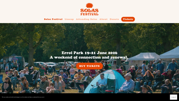 Screenshot of the Solas Festival website