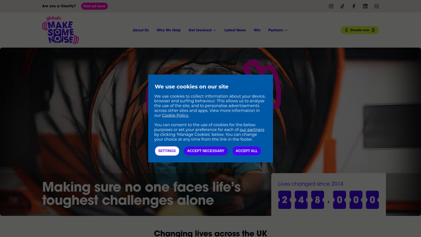 Screenshot of the Global Charities website