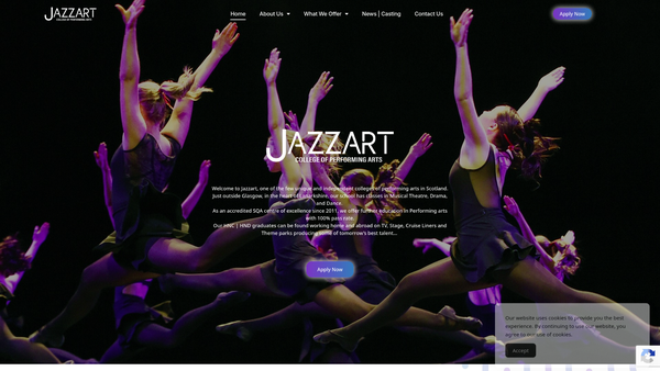 Screenshot of the Jazz Art UK Dance Company website