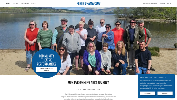 Screenshot of the Perth Drama Club website