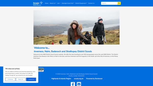 Screenshot of the Inverness, Nairn, Badenoch and Strathspey District Scout Council website
