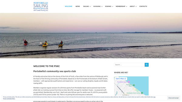Screenshot of the Portobello Sailing and Kayaking Club website