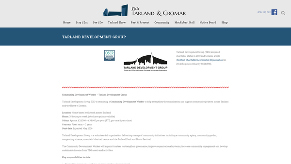 Screenshot of the Tarland Development Group website