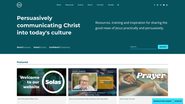 Screenshot of the Solas (Centre for Public Christianity) website