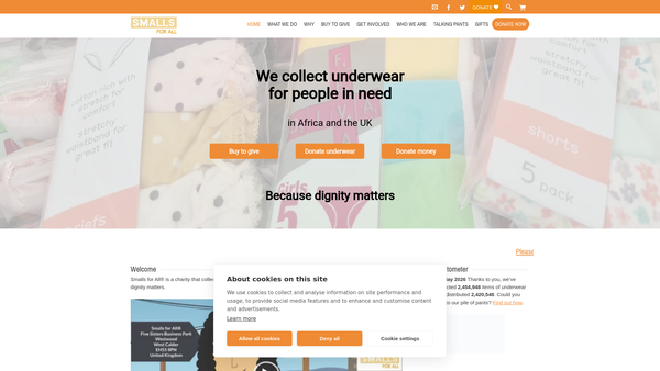 Screenshot of the Smalls for All website
