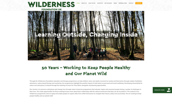 Screenshot of the Wilderness Foundation UK website