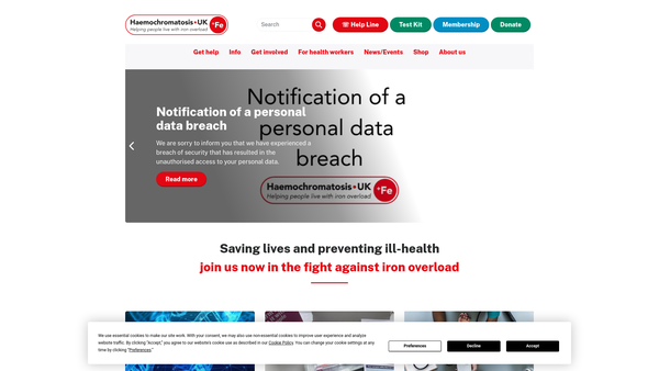 Screenshot of the The Haemochromatosis Society website