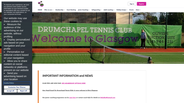 Screenshot of the Drumchapel Lawn Tennis Club website