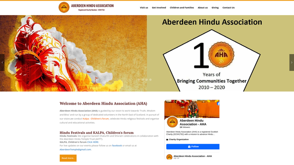 Screenshot of the Aberdeen Hindu Association website