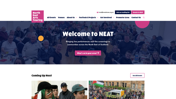 Screenshot of the North East Arts Touring Ltd website