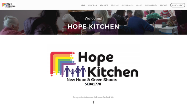 Screenshot of the Hope Kitchen SCIO website
