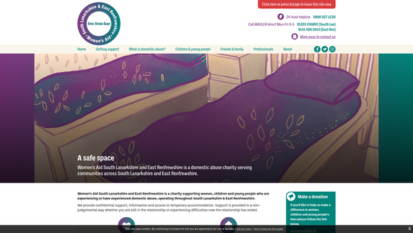 Screenshot of the Women's Aid South Lanarkshire and East Renfrewshire website