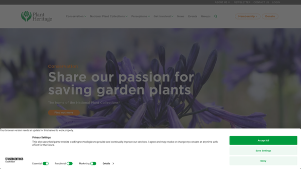Screenshot of the Plant Heritage website