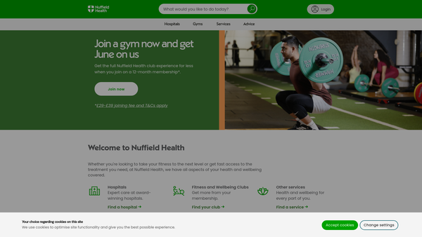 Screenshot of the Nuffield Health website