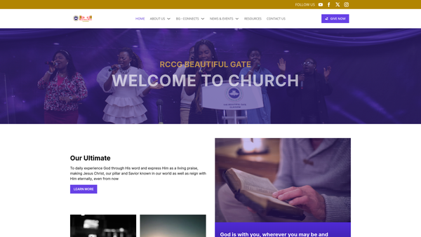 Screenshot of the The Redeemed Christian Church of God (RCCG) Beautiful Gate, Glasgow website