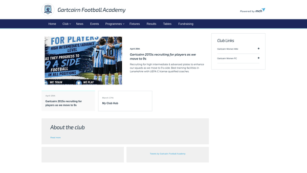 Screenshot of the Gartcairn Football Academy website