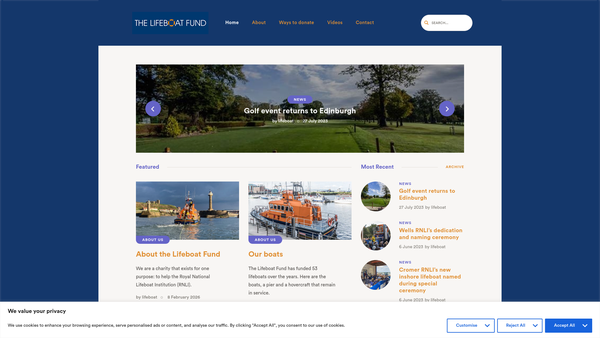 Screenshot of the The Communications and Public Service Lifeboat Fund website
