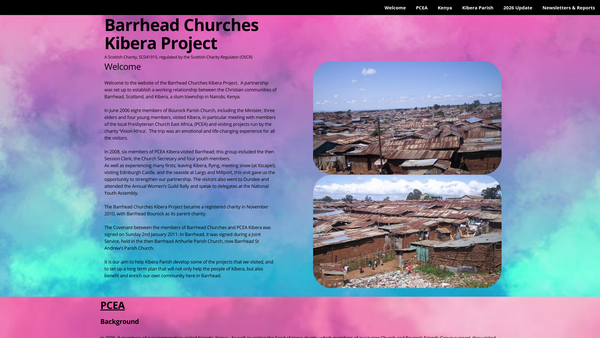 Screenshot of the Barrhead Churches Kibera Project website